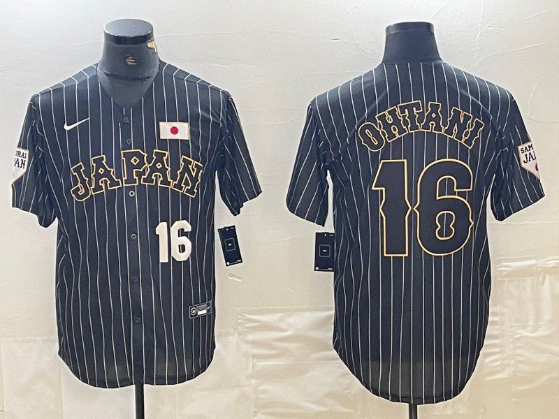 Men 2025 World Cub Japan #16 Ohtani Black Stripe Nike MLB Jersey style 10->more jerseys->MLB Jersey